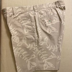 These Men’s Shorts are Lilly Pulitzer and a great Fishbone print in Tan on Tan.